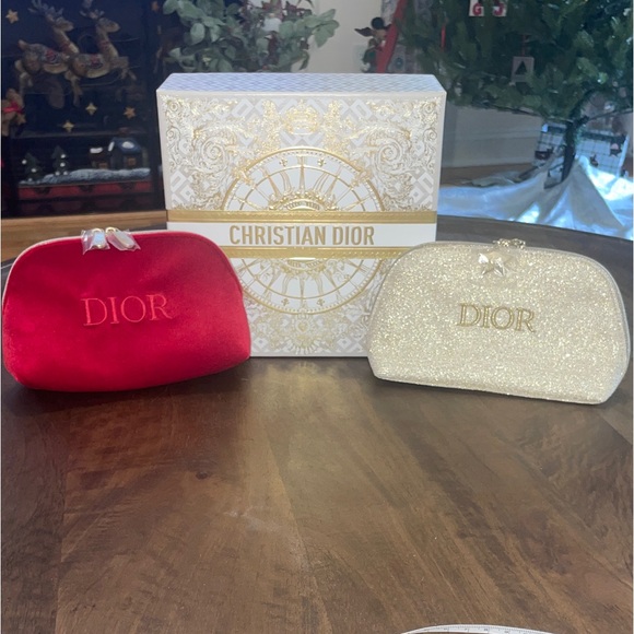 Dior Handbags - Christian Dior Box with Red velvet and Gold Metallic Cosmetic Bags, new.